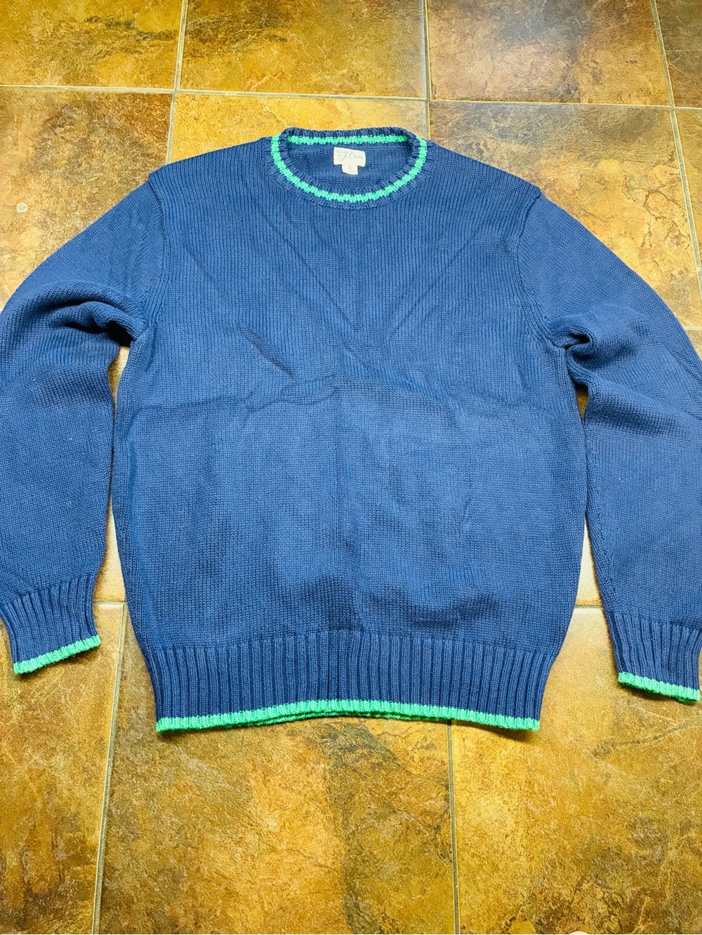 J. Crew Navy Crewneck Sweater with Green Trim